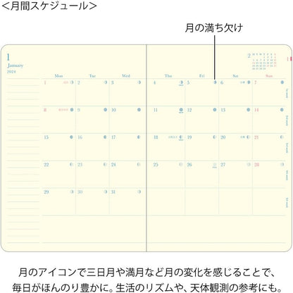 Midori 22287006 Day Length Notebook, 2024, B6, Weekly, White, Starts December 2023 (Light Purple)