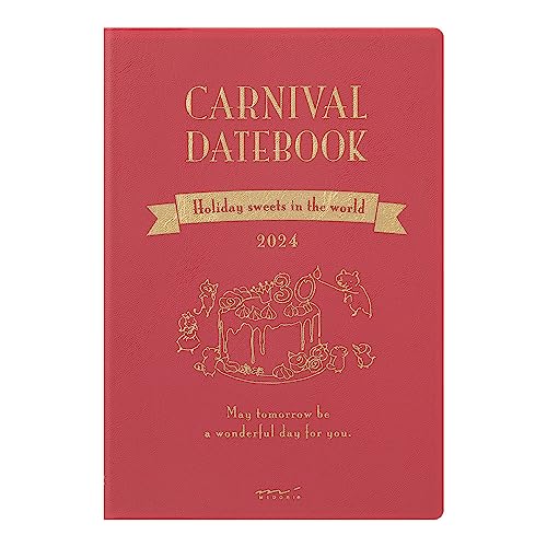 Midori Pocket Diary 22256006 Weekly Planner, 2024, B6, Cat Pattern, Starts January 2024 (Carnival pattern)