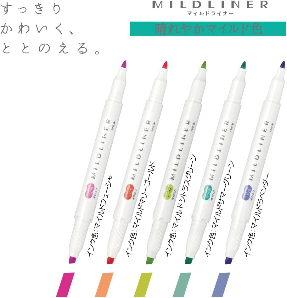 ZEBRA Highlighter Mildliner, 5 Bright Color Set (WKT7-5C-HC)