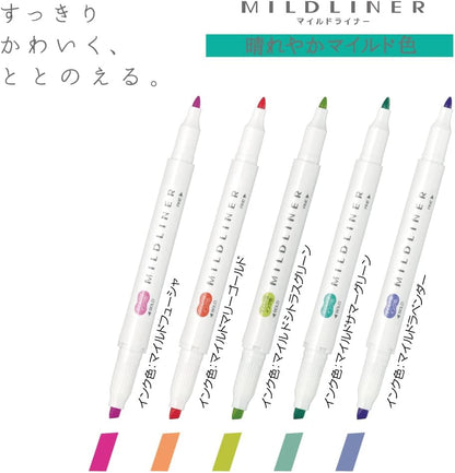 ZEBRA Highlighter Mildliner, 5 Bright Color Set (WKT7-5C-HC)