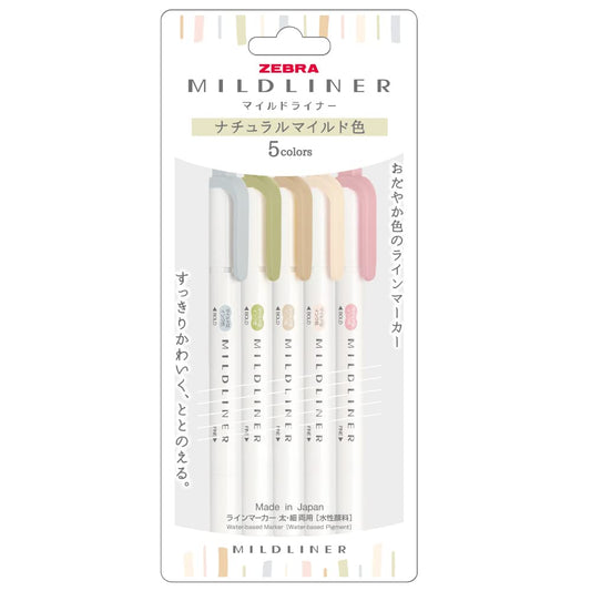 Zebra Mildliner eyeliner set with five colors on a white background
