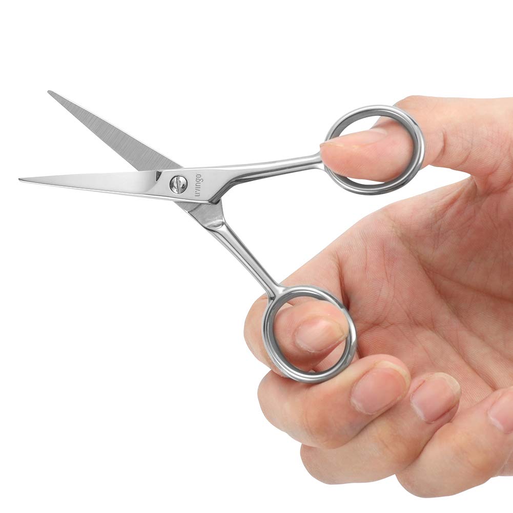LIVINGO 4.5 inches Beard & Mustache Scissors for Men, Professional Rounded Tip Safety Sharp Stainless Steel Small Beauty Facial Nose Hair Trimming Shears Kit with Mini Comb and Leather Case