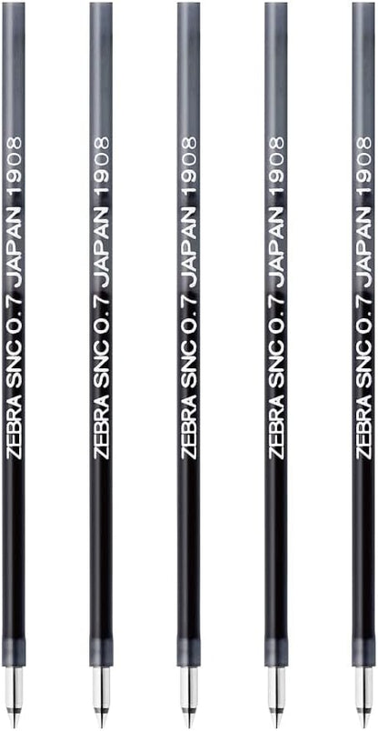 ZEBRA RSNC7-BK-5AZ Oil-Based Ballpoint Pen Refill, SNC-0.7 Core, for Blen Multi-Color and Multi-Functional, Black, Pack of 5