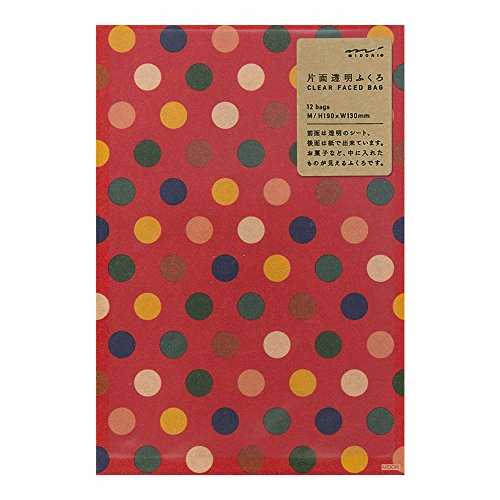 Midori 18821006 Bag, Single Sided Transparent Bag, M, Craft, Multi-Dot Pattern, Red