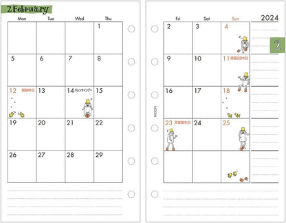 Midori 27088006 2024 B7 Monthly Country Time Planner Refill, Starts December 2023 (Ojisan Print)