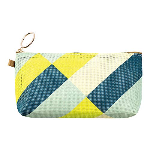 Midori 53336006 Pouch with Gusset, Mesh, Striped Pattern, Yellow-Green