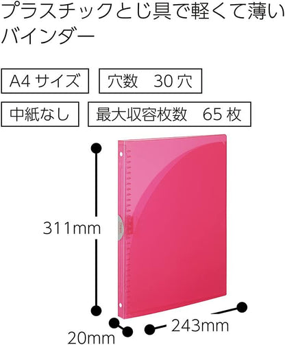 Kokuyo Campus Slide Binder, Adapt Slim, Double Pockets, A4, 30 Holes, Up to 65 Sheets, Pink, Japan Import (RU-AP171P)