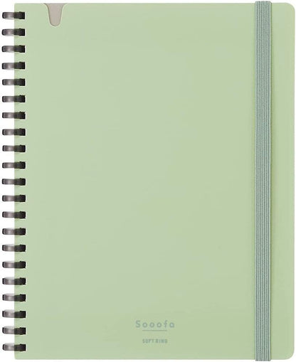 KOKUYO Graph Journal Notebook, Sooofa 7.2'' x 5.5'' Soft Ring Notebook for Women 4mm Grid Ruled, 80 Perforated Sheets, Green, B6 Notebook for Work Journals for Writing. Japan Import (SU-SV748S4-G)