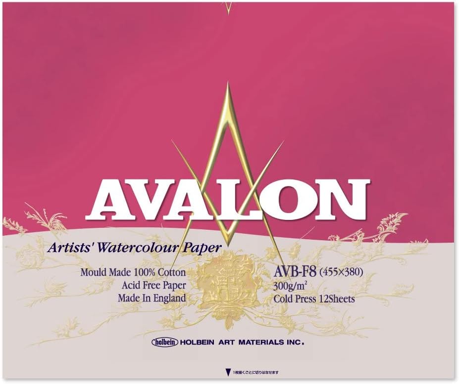 Holbein VB-F8 271005 Avalon Watercolor Paper Block 10.6 oz (300 g) Inner Paper (Medium Thick), Medium Grid, 12 Sheets