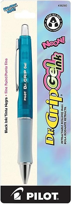 PILOT Dr. Grip Refillable & Retractable Gel Ink Rolling Ball Pen, Fine Point, Blue Barrel, Black Ink, Single Pen (36260)