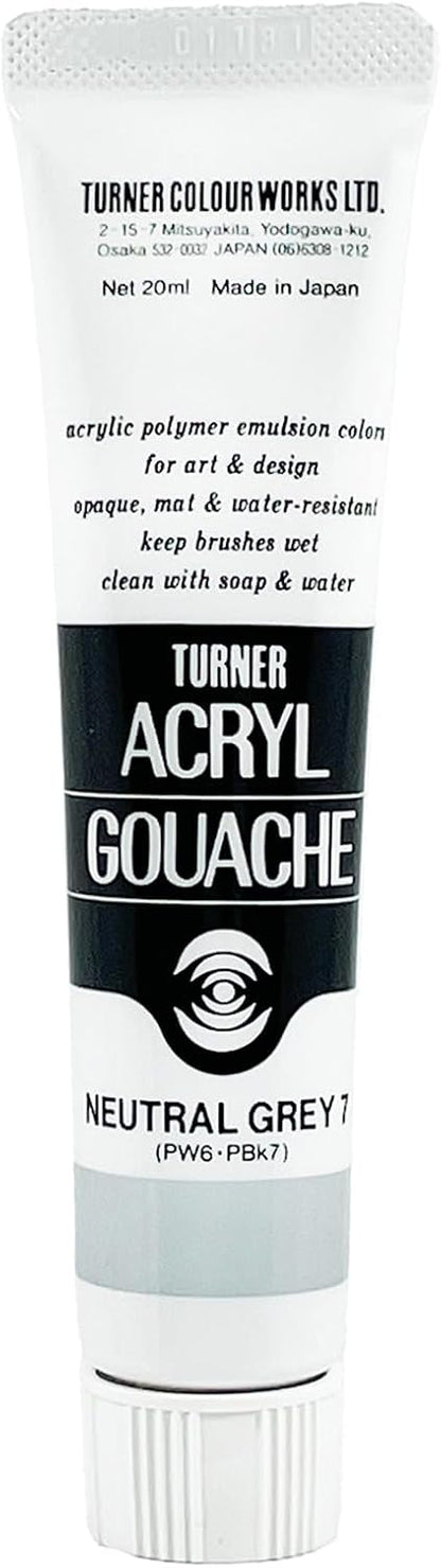 Turner Colour Works Acryl Gouache Artist Acrylic Paint - Single 20 ml Tube - Neutral Grey No.7
