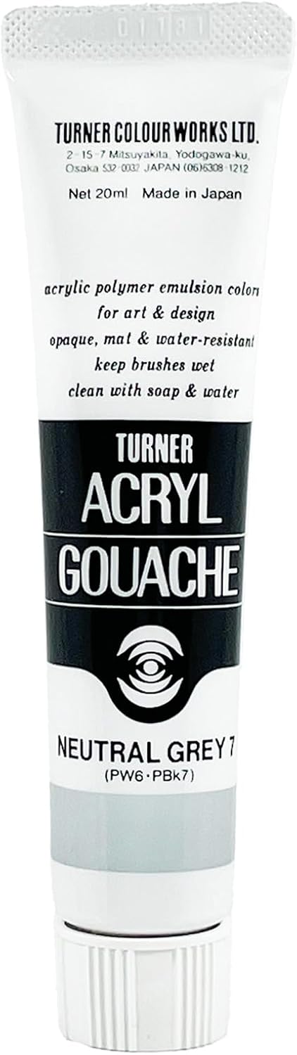 Turner Colour Works Acryl Gouache Artist Acrylic Paint - Single 20 ml Tube - Neutral Grey No.7