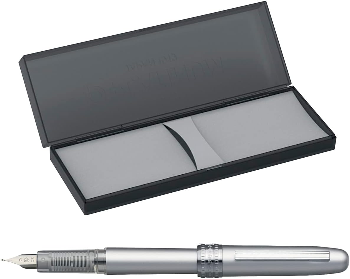 PLATINUM Fountain Pen, Plaisir Fine Nib, Ice White (PGB-1000B-#3-F) front view