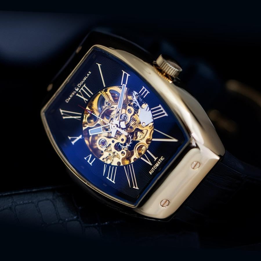 Daniel&Douglas DD8808 Men's Watch, Automatic Winding, Skeleton Tonneau, black / gold