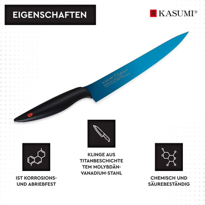 Kasumi Titanium Coated KTB3 7-3/4-Inch Titanium-Coated Carving Knife, Blue