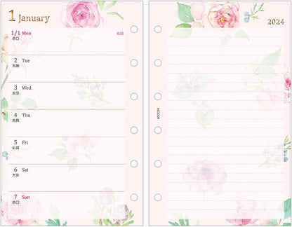 Midori 27091006 2024 B7 Weekly Country Time Floral Notebook, Refill, 27091006 (Begins January 2024)