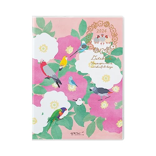 Midori Pocket Diary 22251006 Weekly Planner, 2024, A6, Clover Pattern, Starts January 2024 (bird pattern)