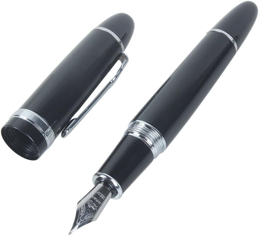 JINHAO Advanced Fountain Pen 159 Black Bright with Silver Broad Nib, detail image