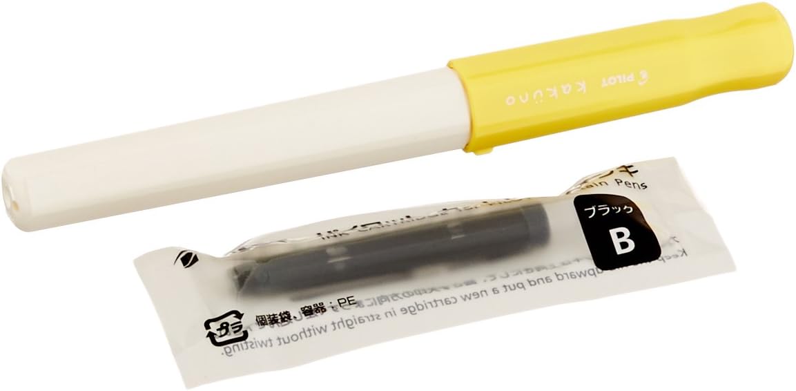 PILOT Kakuno Medium-Nib Fountain Pen, White Body Soft Yellow Cap Body (FKA-1SR-SYM) front view