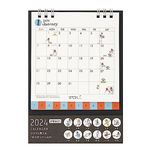Midori 31269006 2024 Calendar, Tabletop, S, Country Time Floral Pattern (Ojisan Print)