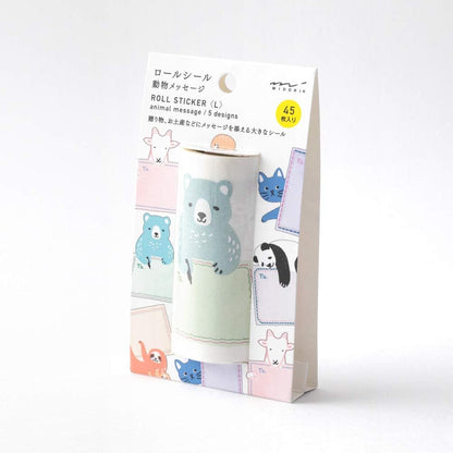 Midori 82475006 Stickers, Roll Stickers, L, Animal Message Pattern