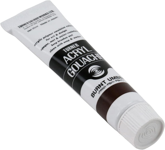 Turner Colour Works Acryl Gouache Artist Acrylic Paint - Single 20 ml Tube - Burnt Umber