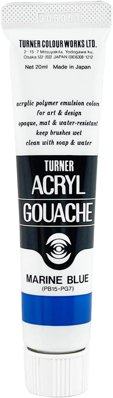 Turner Colour Works Acryl Gouache Artist Acrylic Paint - Single 20 ml Tube - Marine Blue