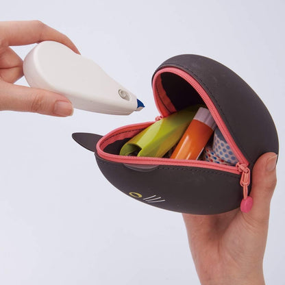 LIHITLAB PuniLabo Zipper Pouch, Egg-Shaped, 3.8" x 4.7", Calico Cat (A7783-7), Large: 1.3 x 4.7 x 3.8 inches