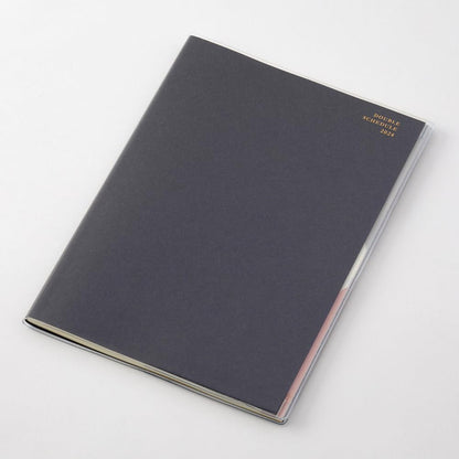 Midori 22264006 Double Schedule Planner, 2024, B6, Monthly Progress, Light Pink (Starts October 2023) (navy)