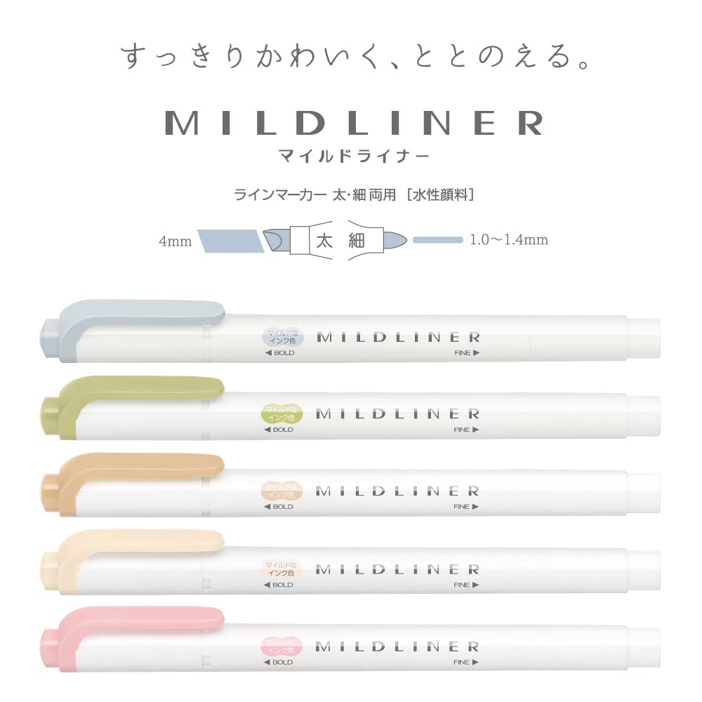Set of white mildliners with colored caps on a white background