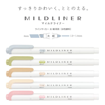 Set of white mildliners with colored caps on a white background
