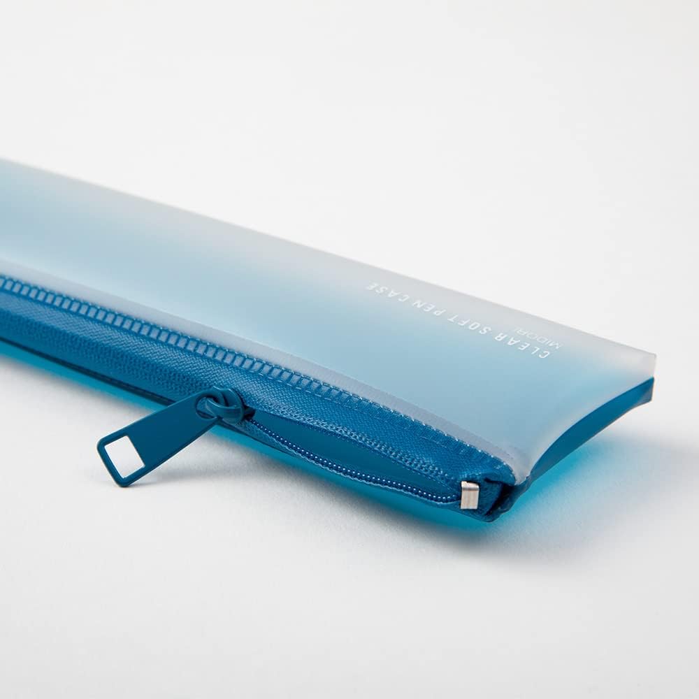Midori 41817006 Pencil Case, Clear Soft Pen Case, Blue, Blue, Modern