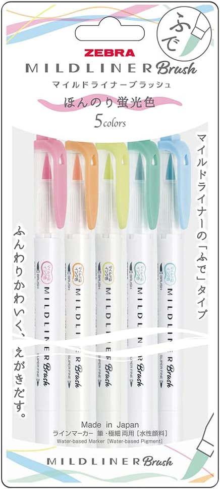 ZEBRA WFT8-5C Fluorescence Mildliner Brush Highlighter 5-Pieces Set