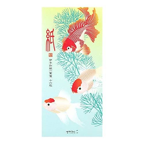 Midori 89551006 Single Writing Note Paper Series, Summer Letter, Silk, Goldfish and Aquatic Plant Pattern