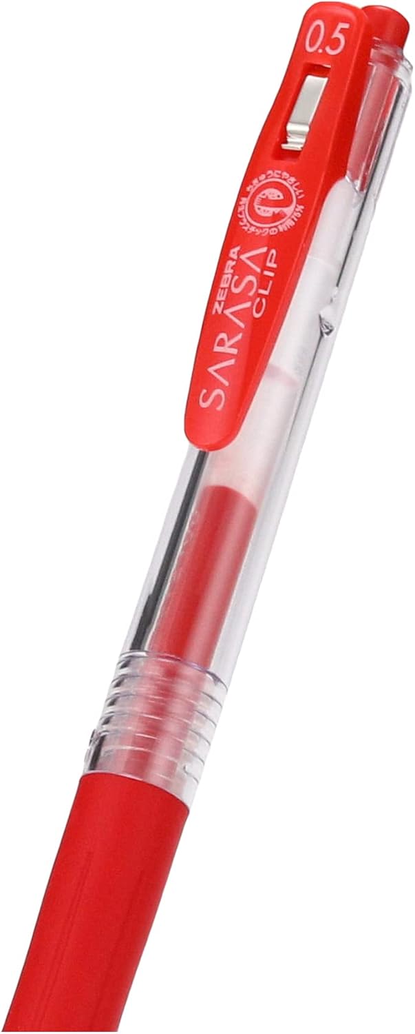 ZEBRA Sarasa Clip P-JJ15-R5 Gel Ballpoint Pen, 0.5, Red, 5 Pieces