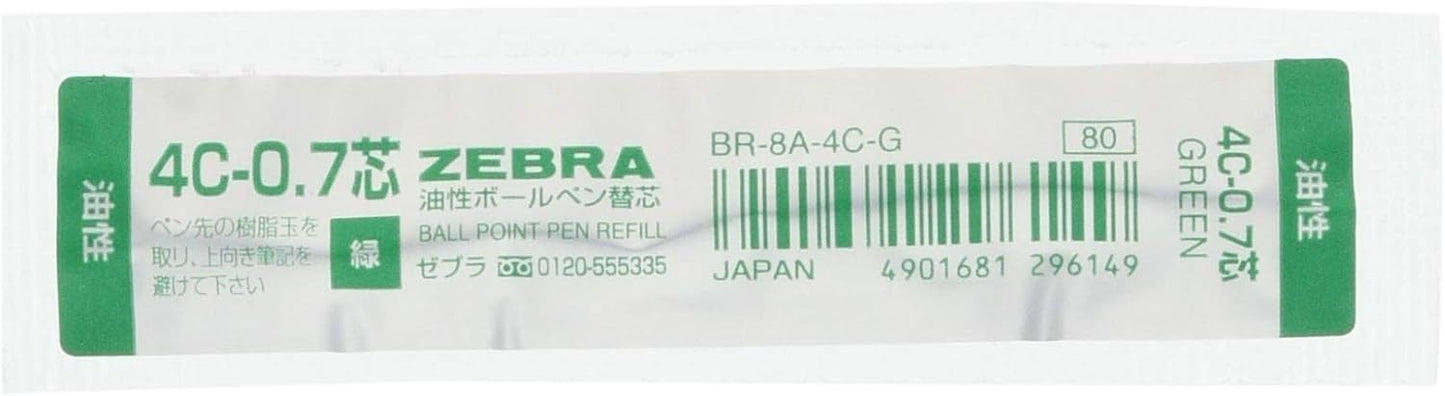 ZEBRA B-BR-8A-4C-G Rollerball Pen Refill, 4C-0.7 Lead, Green, 10 Pens