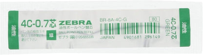 ZEBRA B-BR-8A-4C-G Rollerball Pen Refill, 4C-0.7 Lead, Green, 10 Pens