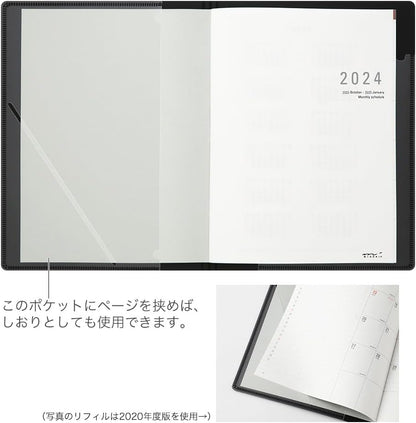 Midori 22280006 Flat Diary Notebook, 2024, A5, Monthly, White, Starts October 2023 (A5)