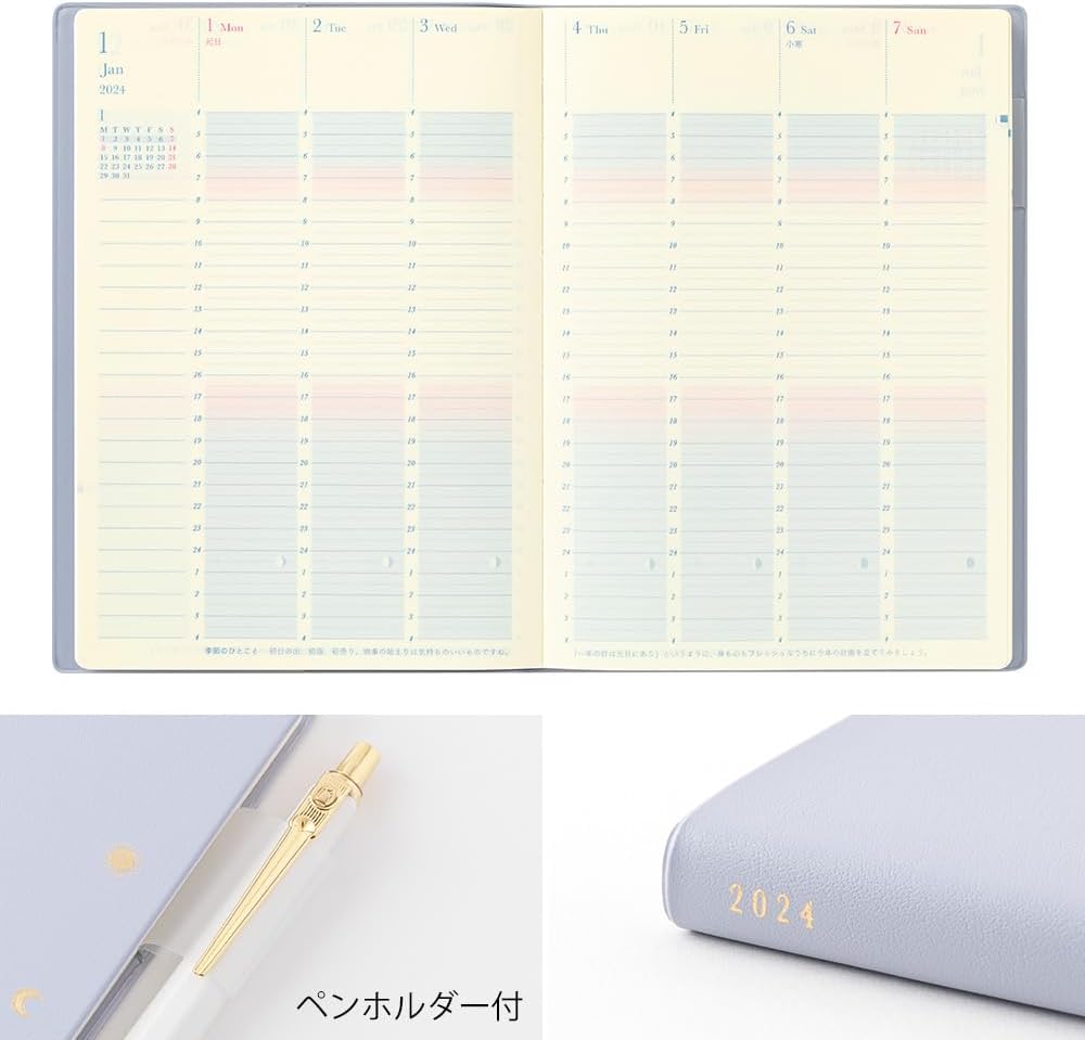 Midori 22287006 Day Length Notebook, 2024, B6, Weekly, White, Starts December 2023 (Light Purple)