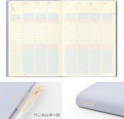 Midori 22287006 Day Length Notebook, 2024, B6, Weekly, White, Starts December 2023 (Light Purple)
