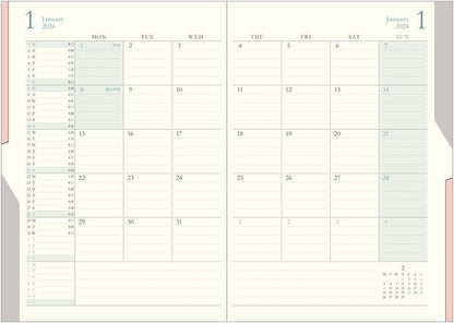 Midori 22262006 Double Schedule Notebook, 2024, B6, Monthly, Black (Starts October 2023) (beige)
