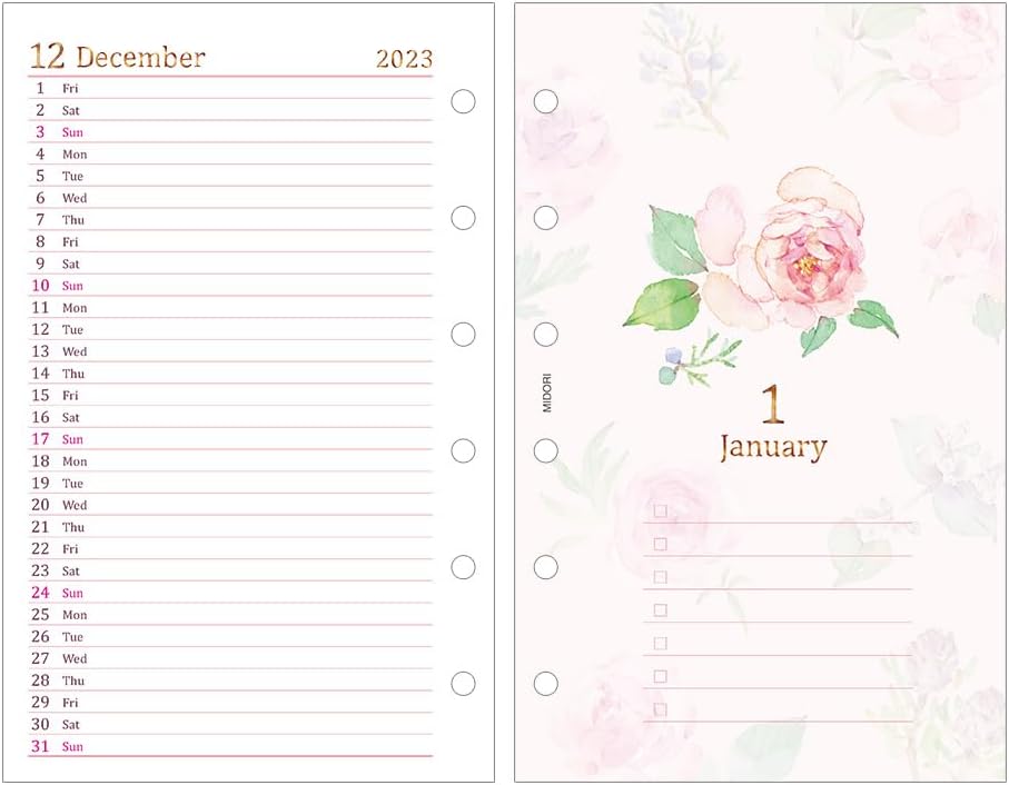 Midori 27091006 2024 B7 Weekly Country Time Floral Notebook, Refill, 27091006 (Begins January 2024)