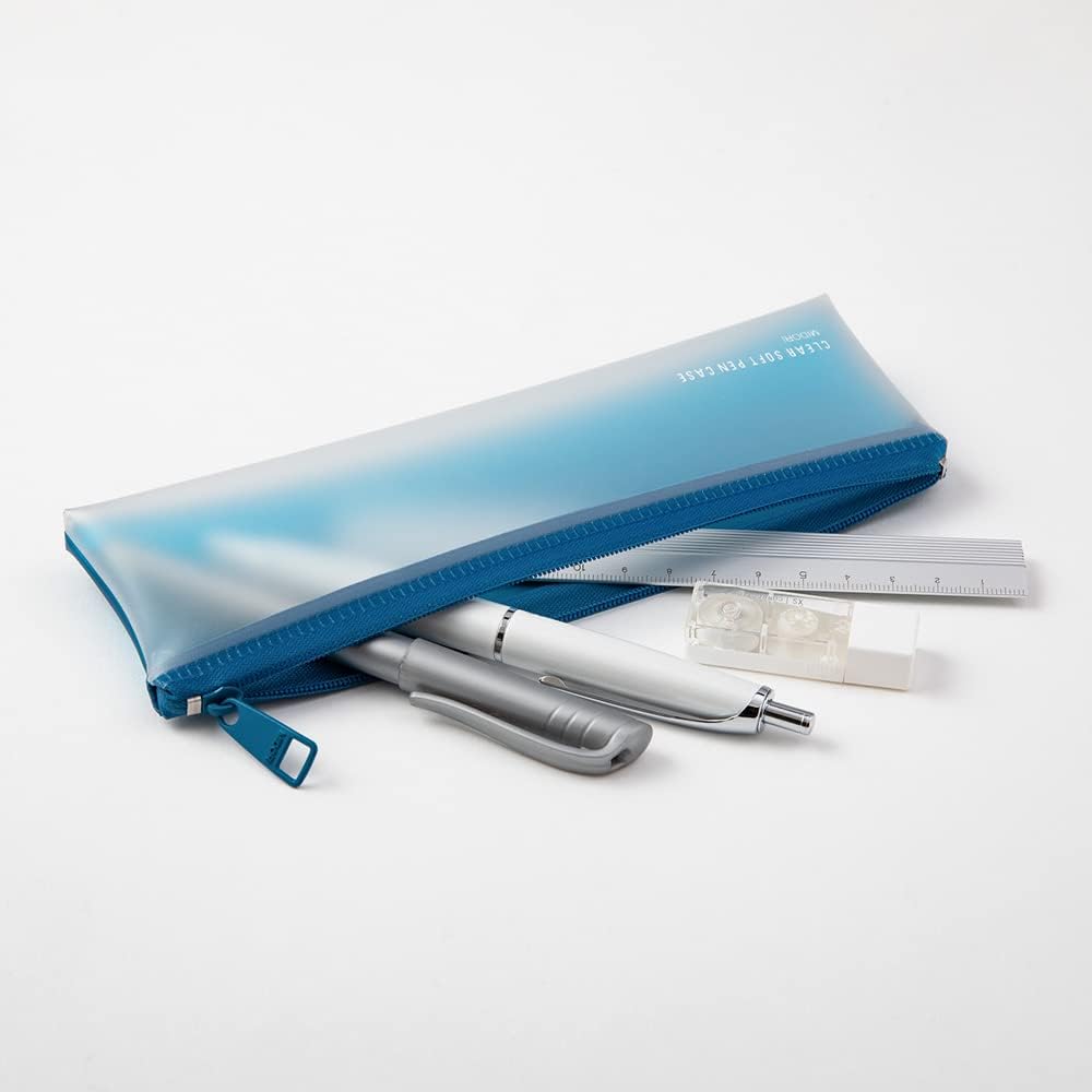 Midori 41817006 Pencil Case, Clear Soft Pen Case, Blue, Blue, Modern