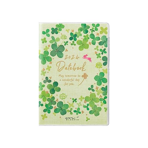 Midori 22236006 Pocket Diary Notebook, 2024, Mini, Monthly, Country Time, Floral Pattern, Starts October 2023 (Clover pattern)