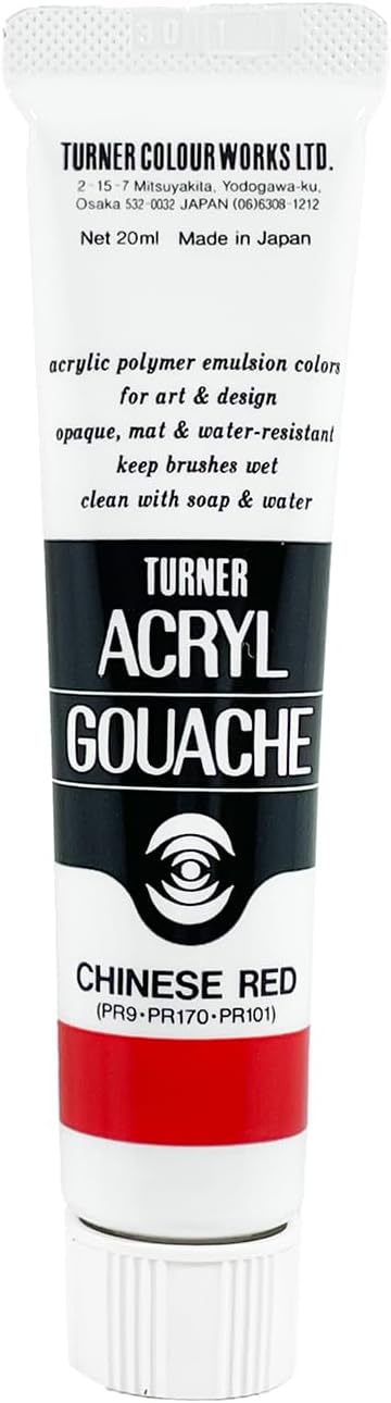 Turner Colour Works Acryl Gouache Artist Acrylic Paint - Single 20 ml Tube - Chinese Red