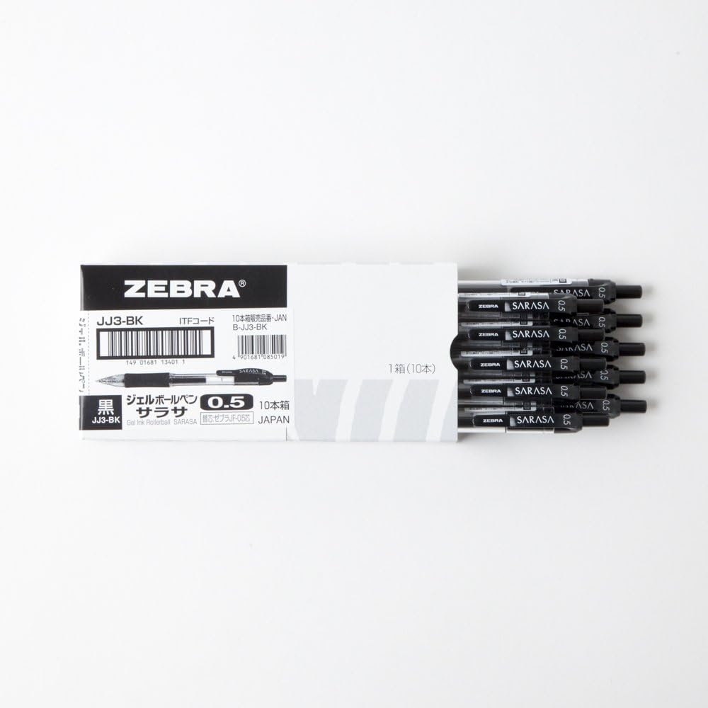 ZEBRA B-JJ3-BK Gel Ballpoint Pen, Sarasa, 0.5, Black, 10 Pens