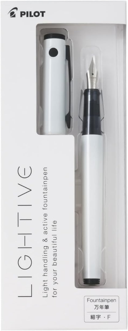 PILOT LIGHTIVE Fountain Pen, Live, Fine Point, F [Active White] Lightweight Body, Stylish, Simple FLT-2SR-AWF Flight Fountain Pen in PP Bag'