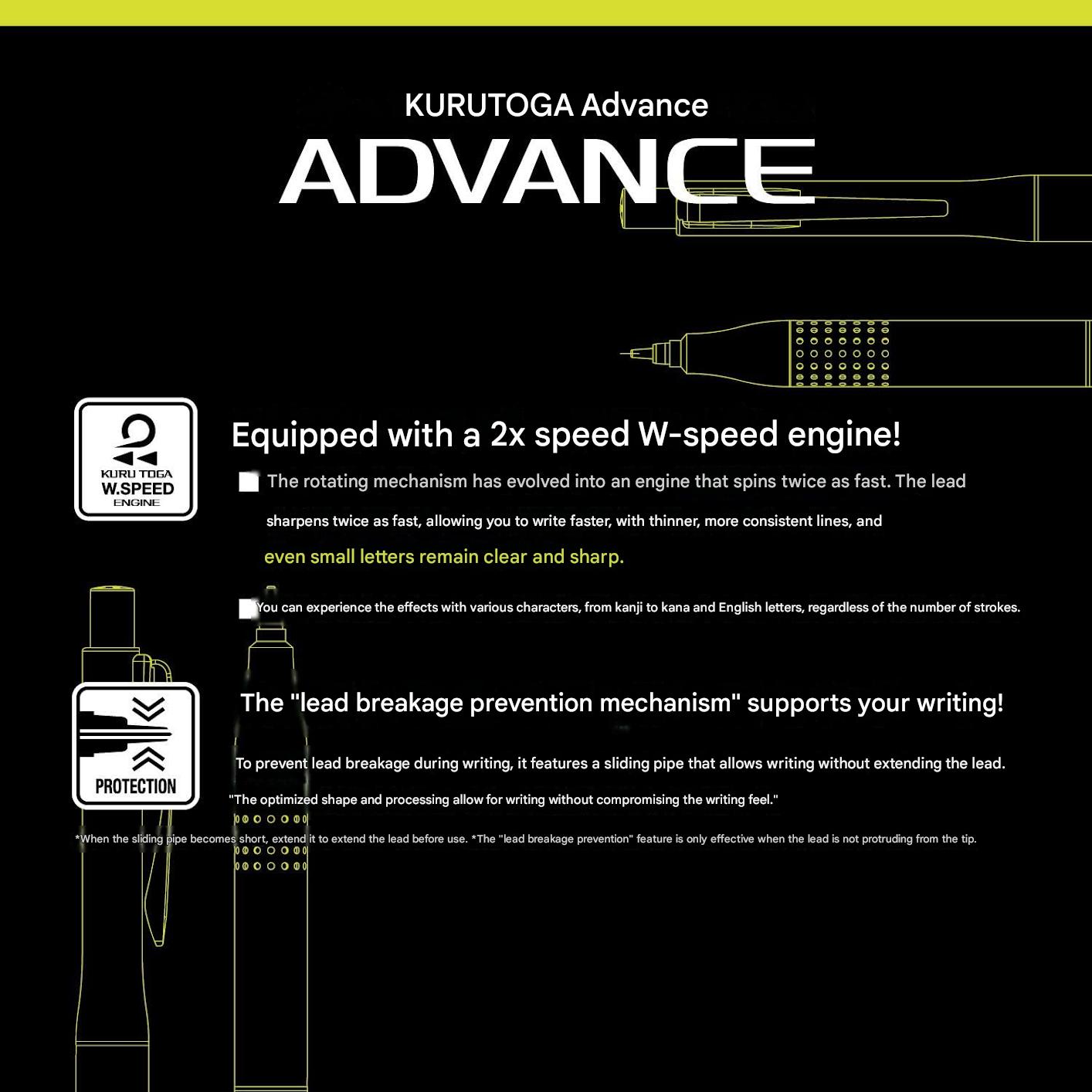 0.5 Mechanical Pencil for Students Mitsubishi Kurutoga Advance Gun Metallic Smudge-Free Writing Original Japan