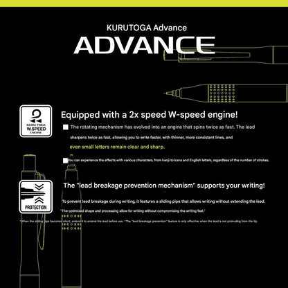 0.5 Mechanical Pencil for Students Mitsubishi Kurutoga Advance Gun Metallic Smudge-Free Writing Original Japan