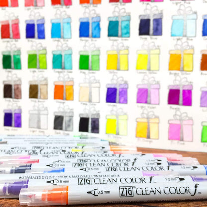 Kuretake ZIG CLEAN COLOR f, 0.5 mm & 1.2 mm, AP-Certified, Odourless, Xylene Free, Suitable for dark paper, Perfect for illustrating, sketching, designing and cartooning. Made in Japan (24 colors set)